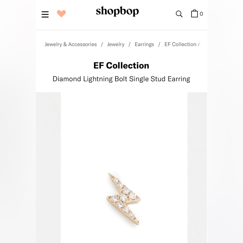 EF Collection 14K Diamond Lightning Bolt Single Stud Earring